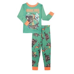 NWT Jurassic World Boys Pajama Set Size 8 Dinosaur Long Sleeve Pants Green Gift